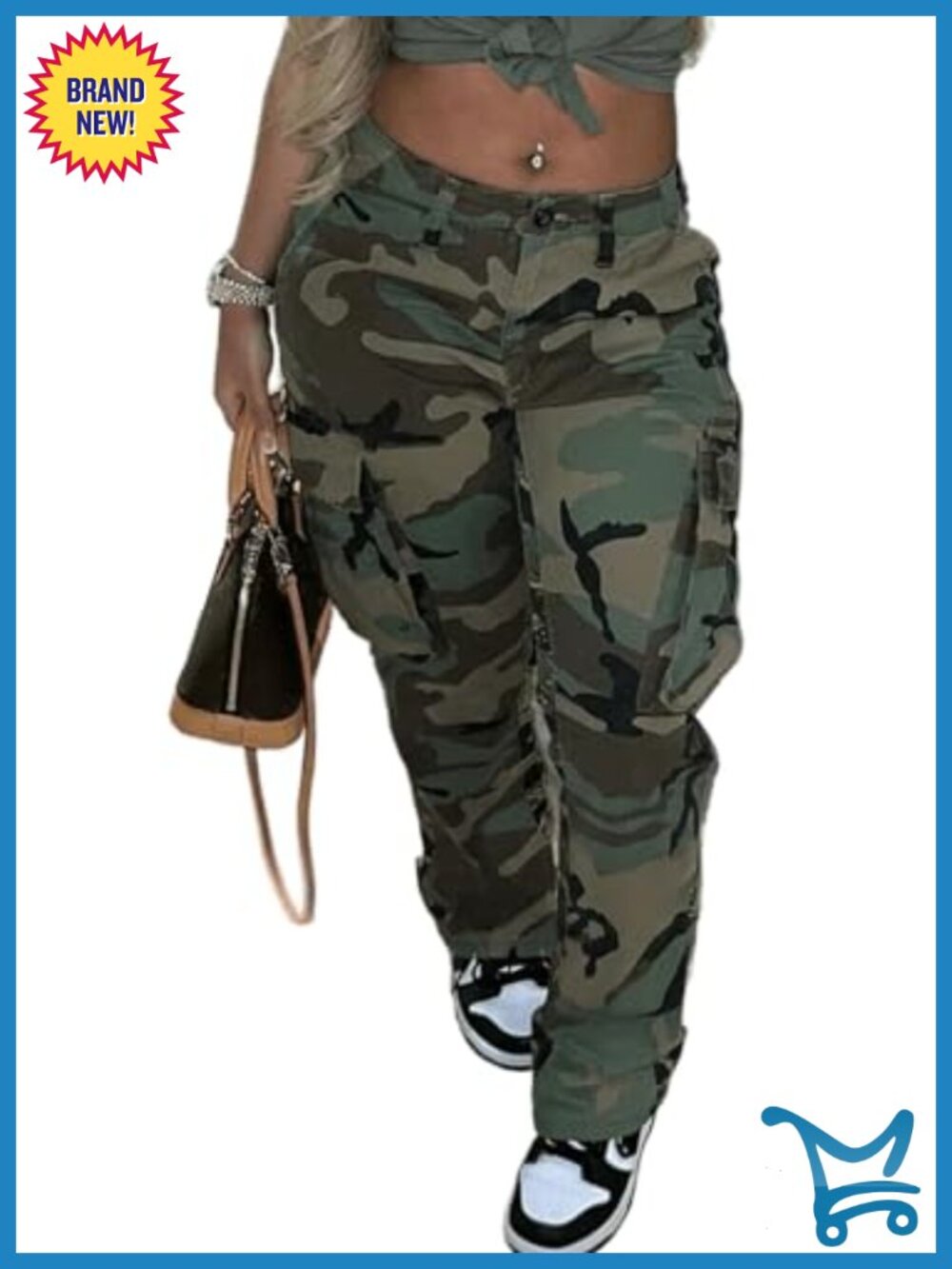 Women's Plus Size Cargo Camo Jogger Sweatpants High Waisted Loose Fit Polyester